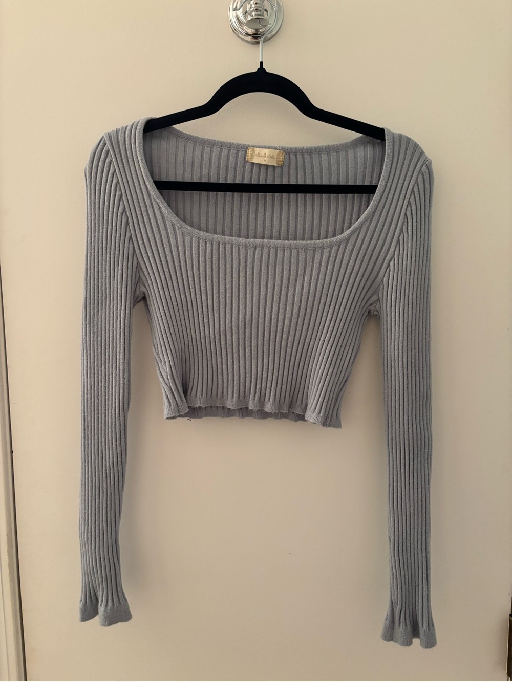 Light Blue Ribbed Scoop Neck Crop Top - Women